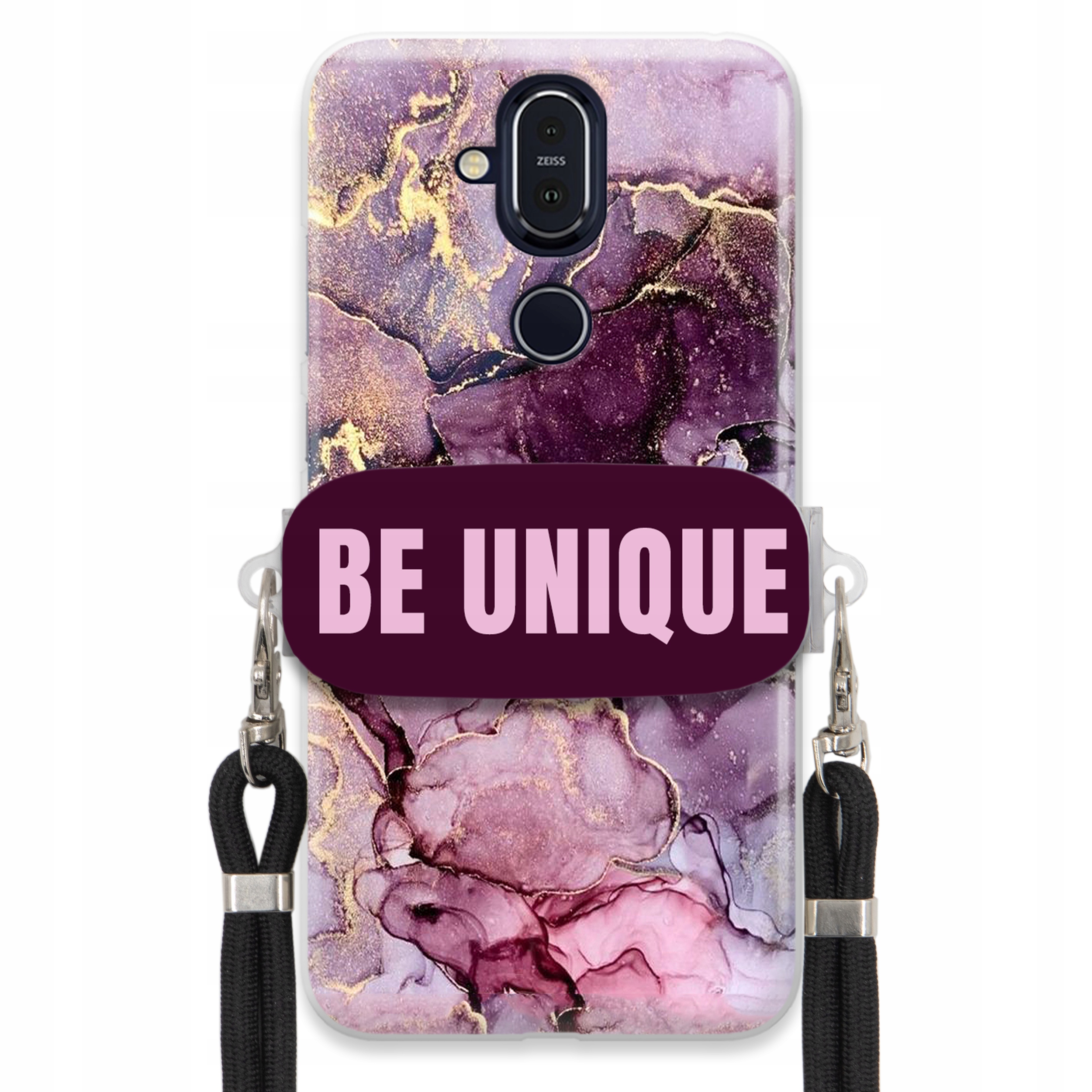 Puzdro pre Nokia X7 Case držiak na šnúrku čierny Be Unique Fialový mramor