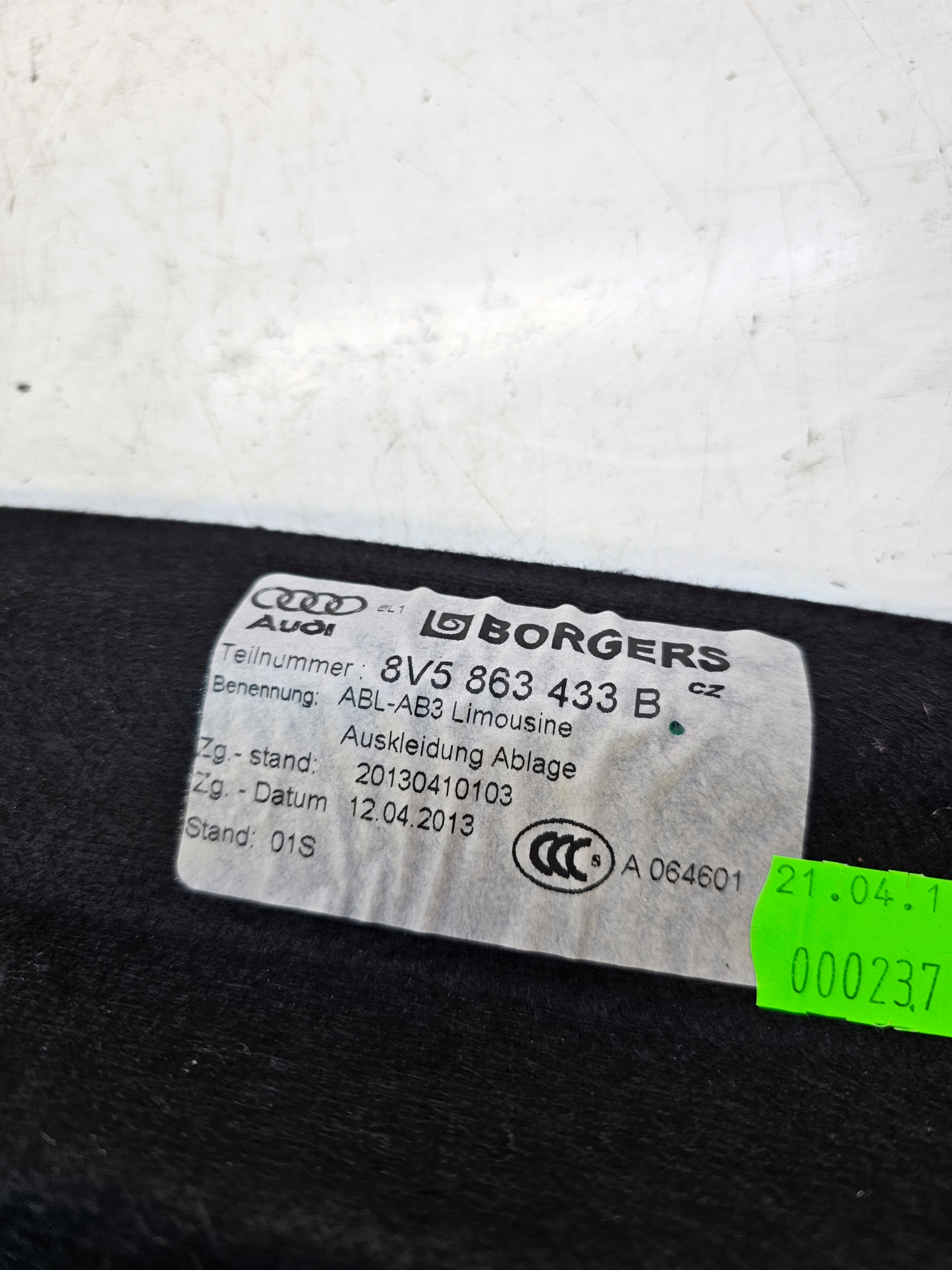 upholstery boot AUDI A3 8V sedan 8V5863433B