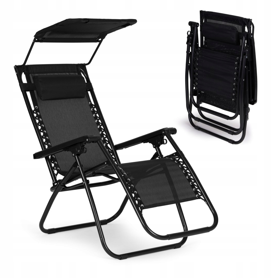 Leżak ogrodowy plażowy regulacja oparcia ruchomy daszek Modernhome czarny