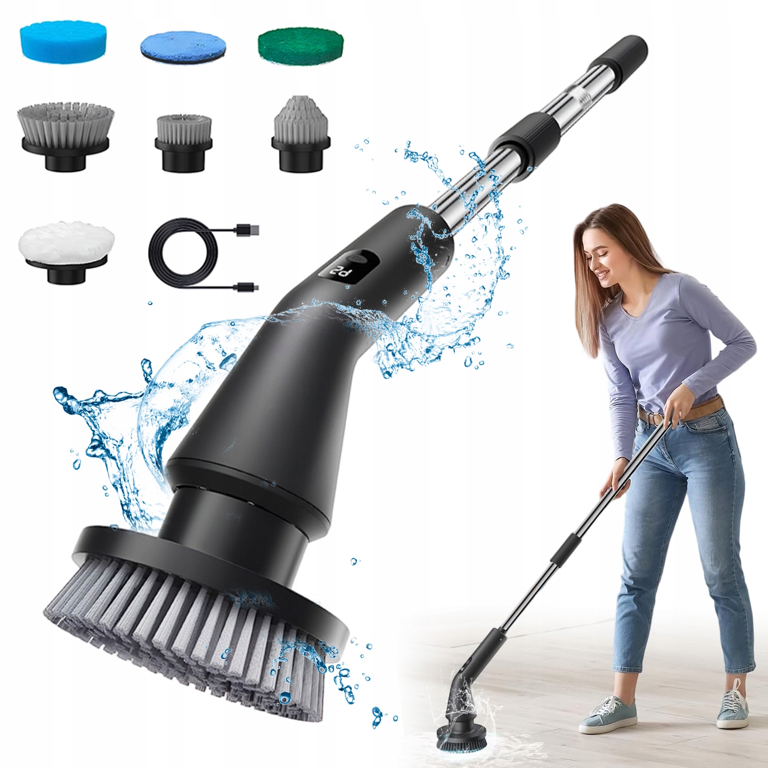 Levně Bezdrátový Elektrický Teleskopický Rotační Kartáč Mop Turbomop 7v1