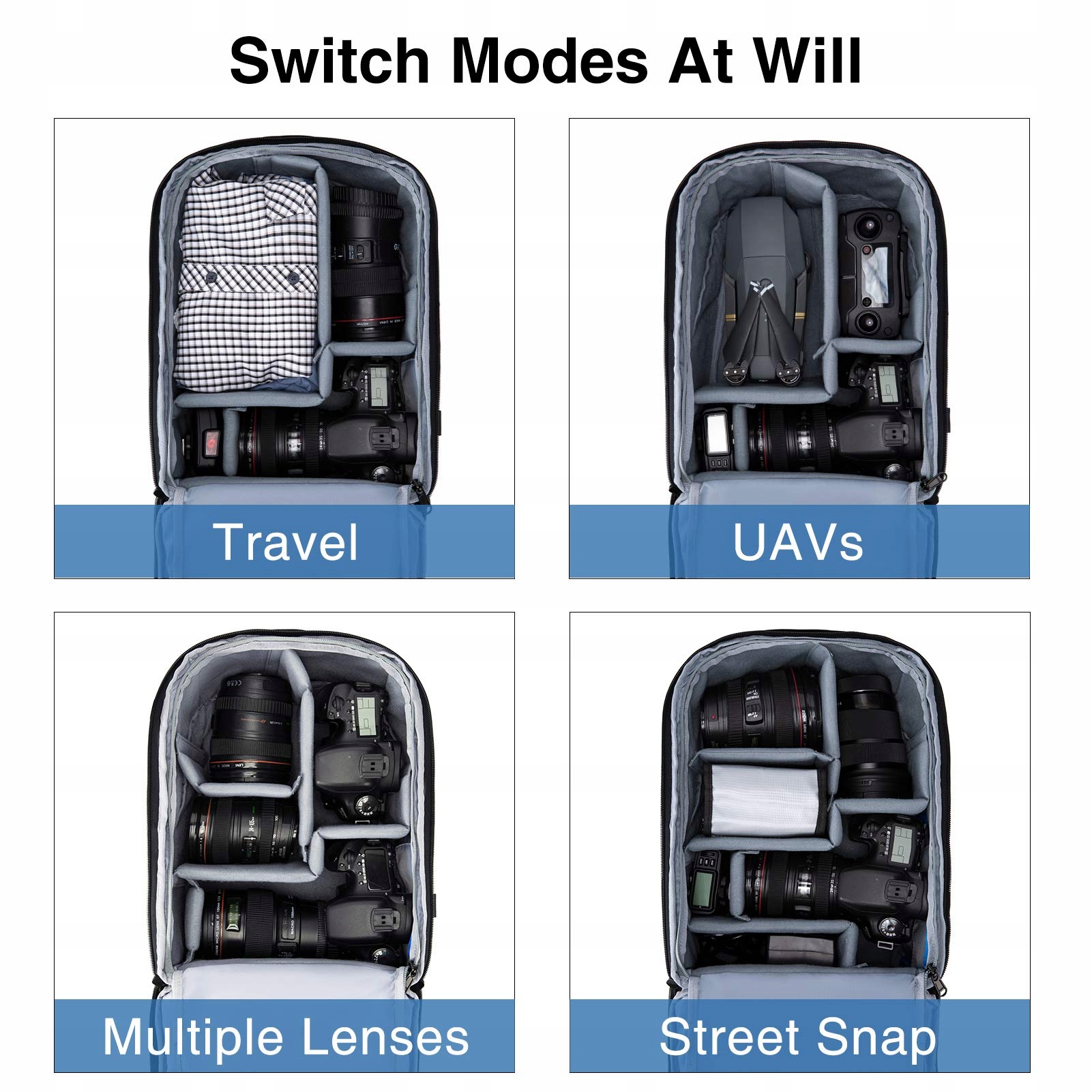 BAGSMART Plecak Na Aparat DSLR SLR Na Laptop 13 Cal Wodoodporny Czarny — miniatura 2