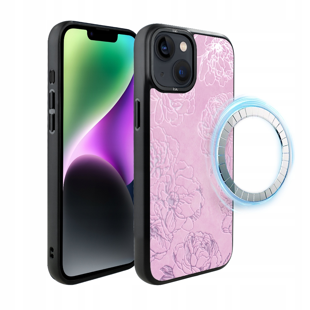 Pouzdro pro iPhone 14 Ibizu DropGuard Matt s MagSafe, růžové pivoňky