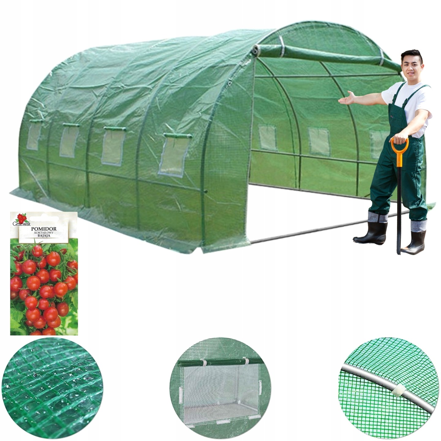 Fóliový tunel 4x3x2 m, zahradní skleník 12 m² silný zelený Uv 8 oken