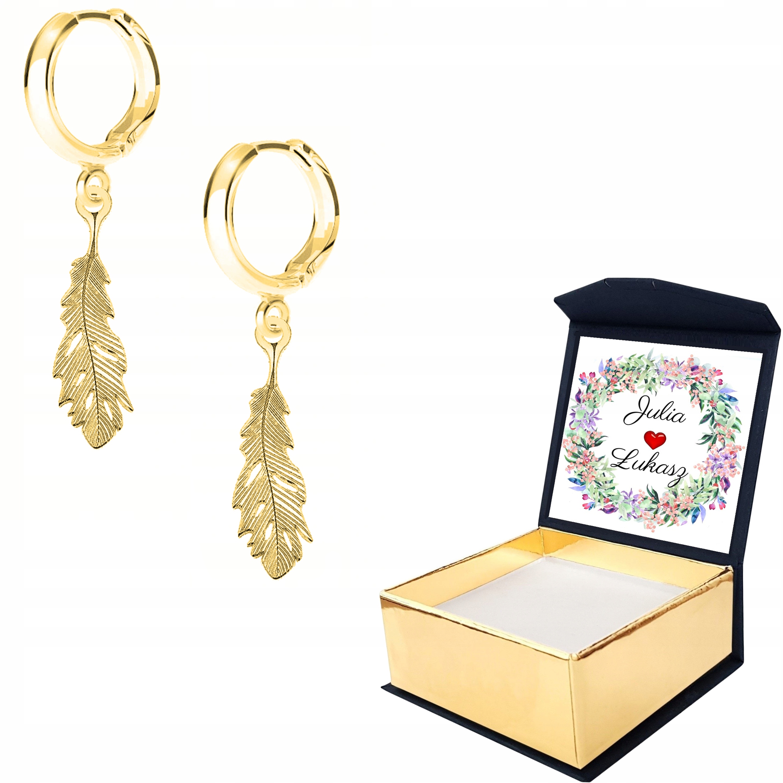 Náušnice zlaté Pírko Pero 925 Vlastní Potisk