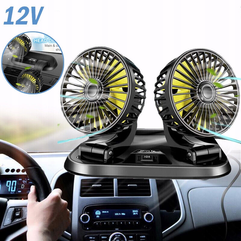 WENTYLATOR SAMOCHODOWY 12 V, Z PODWÓJNĄ GŁOWICĄ, 2 STOPNIE WENTYLOWANIA Producent inny