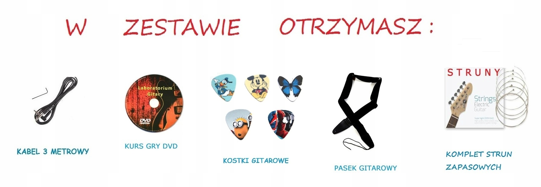 GITARA ELEKTRYCZNA 1/2 + WZMACNIACZ - EXTRA ZESTAW Wersja Praworęczna