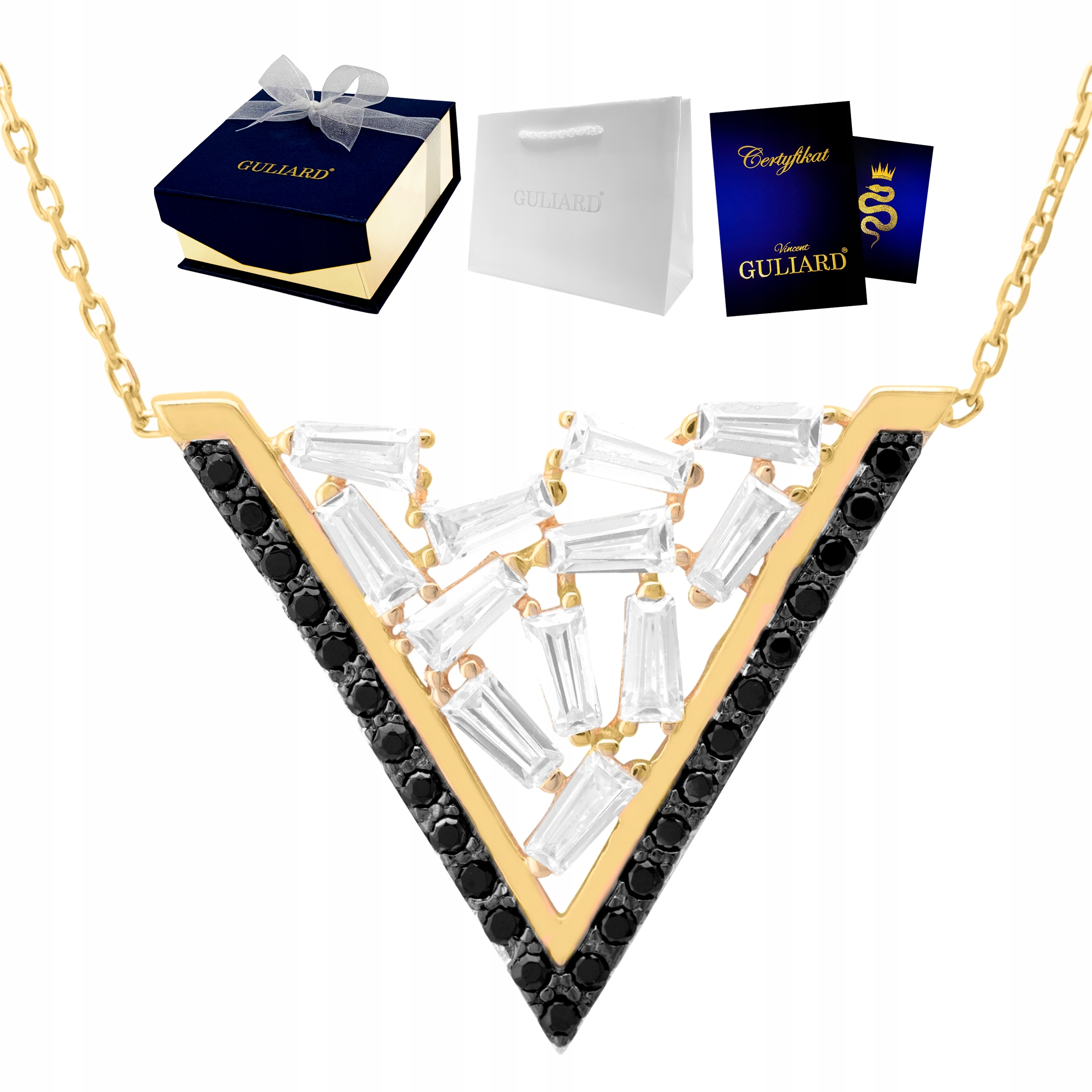 Zlatý náhrdelník s písmenem Pozlacený 585 Písmeno V Černé Zirkony Stříbro 925