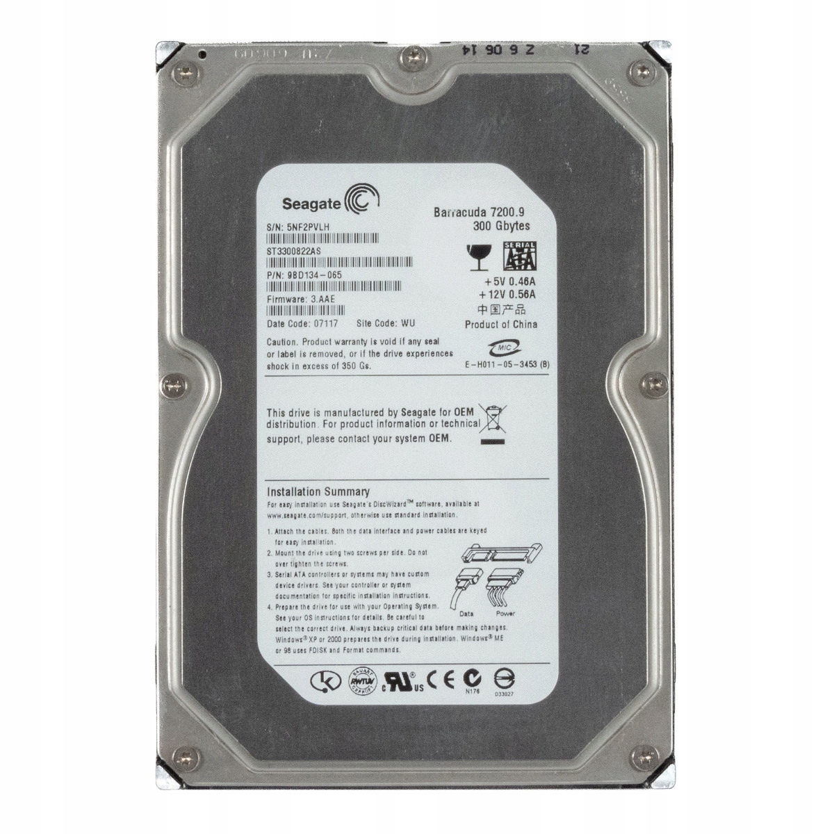Seagate Barracuda 7200.9 300GB 7.2K 8MB Sata II 3.5'' ST3300822AS