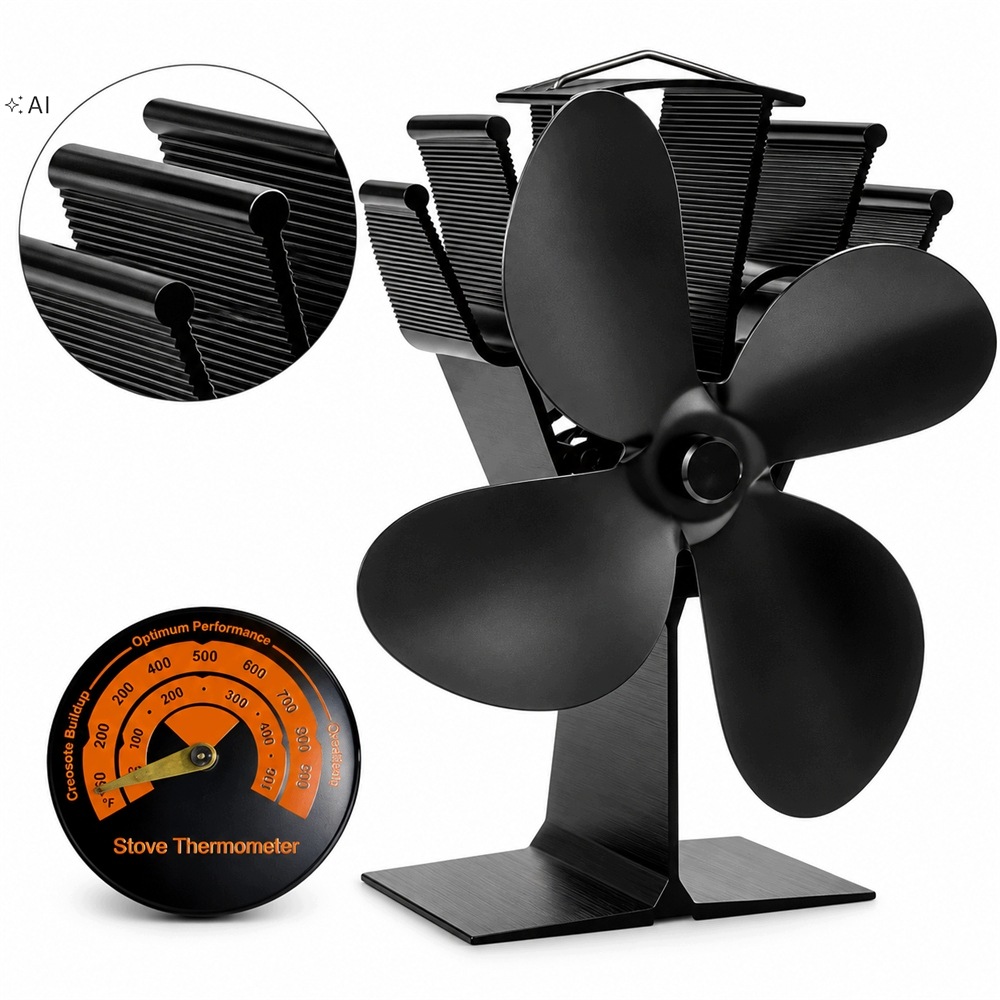 Termoelektrický Krbový Ventilátor Napájený Teplem, Tichý Ventilátor, Černý