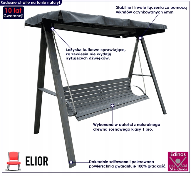 HUŚTAWKA OGRODOWA DREWNIANA Z DASZKIEM ==== 160 CM Kod producenta 85477