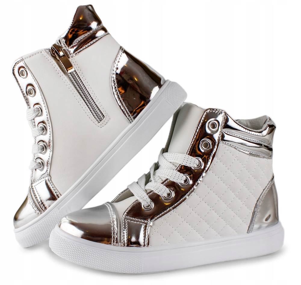 

Trampki sportowe Półbuty białe Wysokie srebrne 28