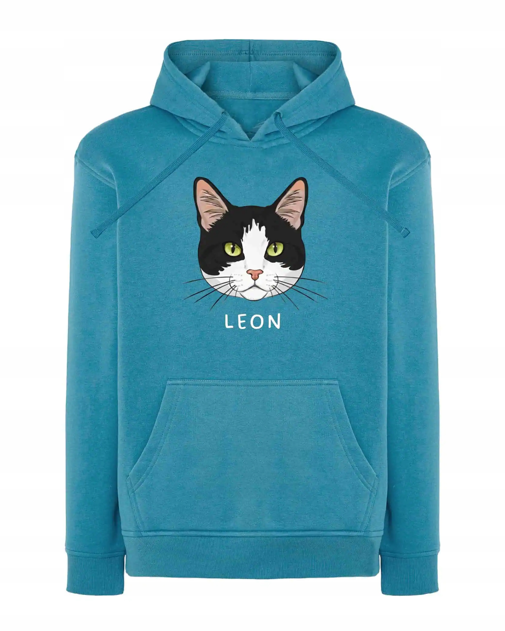 Mikina s kapucí Střešní taška Černobílá Personalizovaná Kočka modrá L