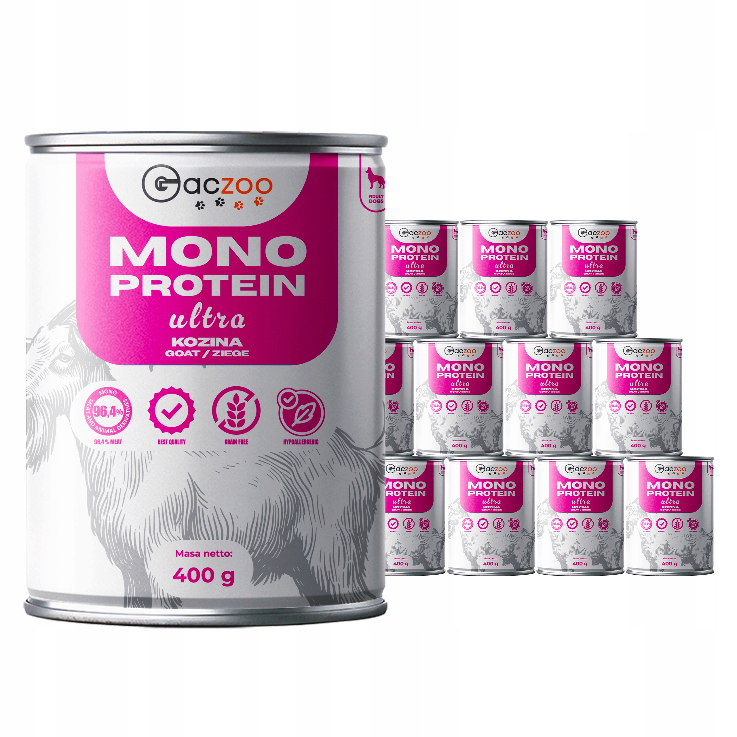 Levně Vlhké krmivo monoproteinové krmivo pro psy Gaczoo Mono Protein Ultra Kozina 12 x 400 g