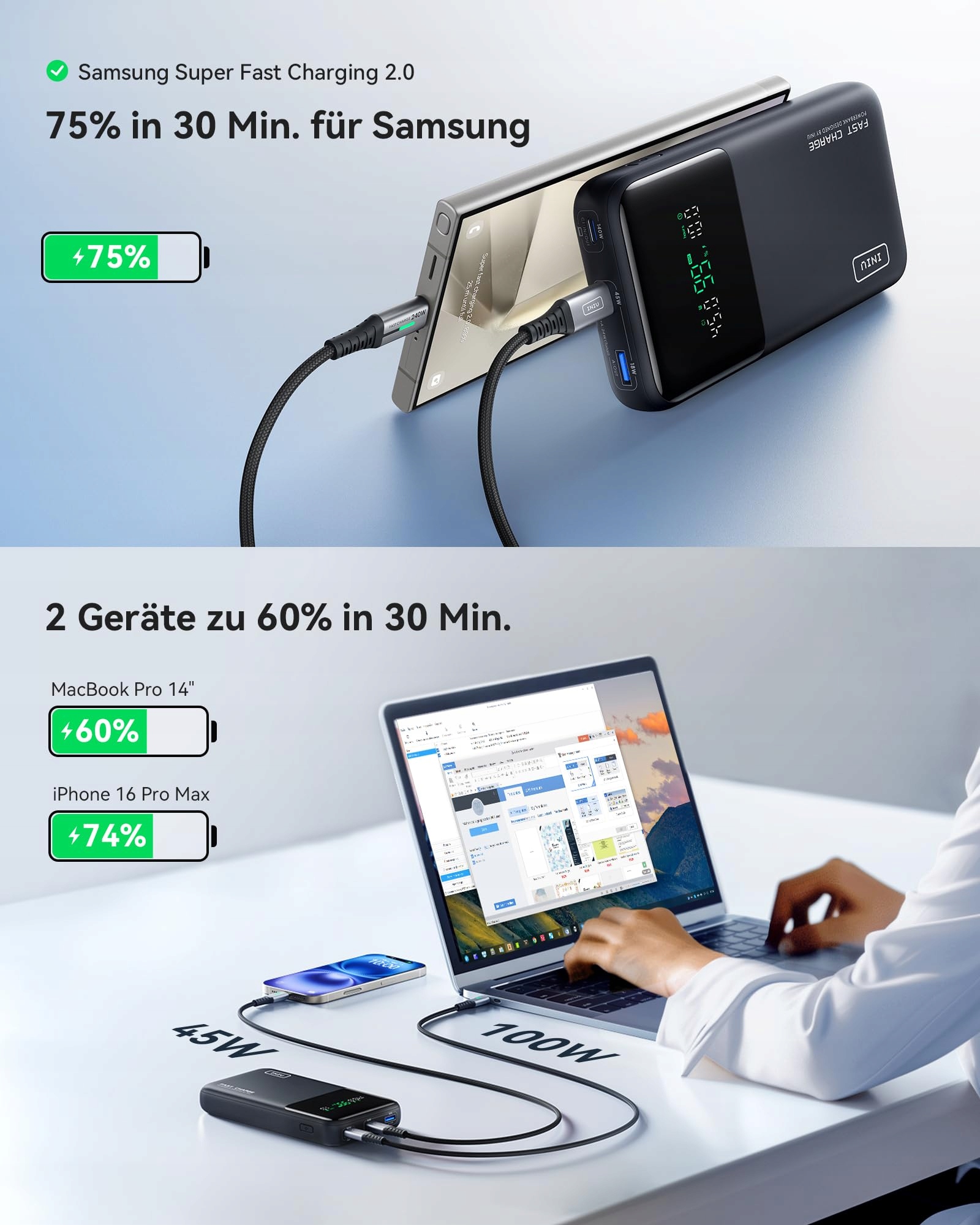 INIU Power Bank 25000mAh 140W USB C Dla Telefonów i Laptopów — miniatura 3
