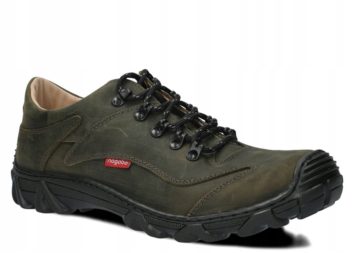 Nagaba 400 Zelená Pohodlné Kožené Polské Pánské Trekové Polobotky