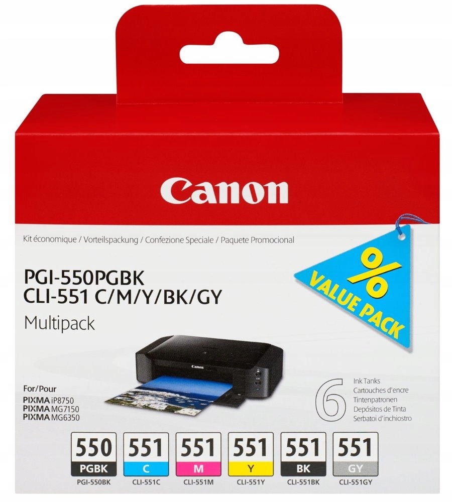 Canon cartridge multipack PGI-550 CLI-551 (CMYBkGY, 19 000 str) pro Canon