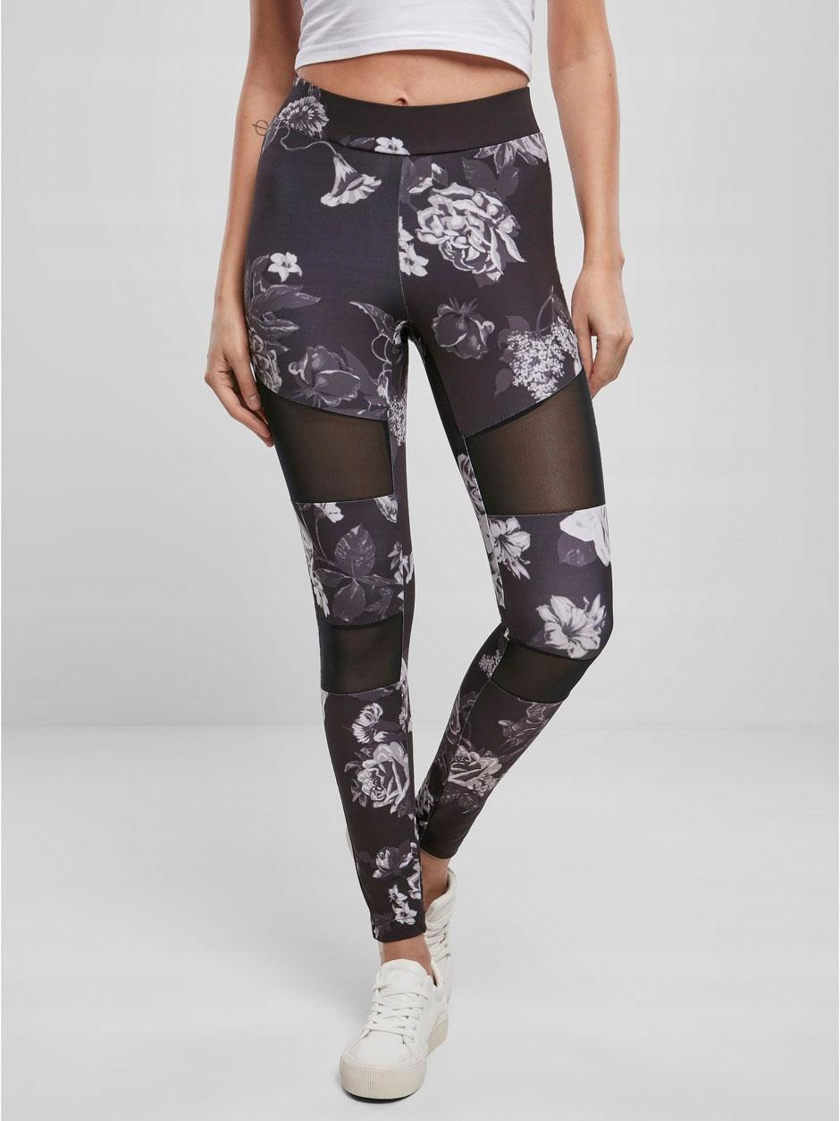 Sportovní legíny Módní Dámské Květiny Černé M