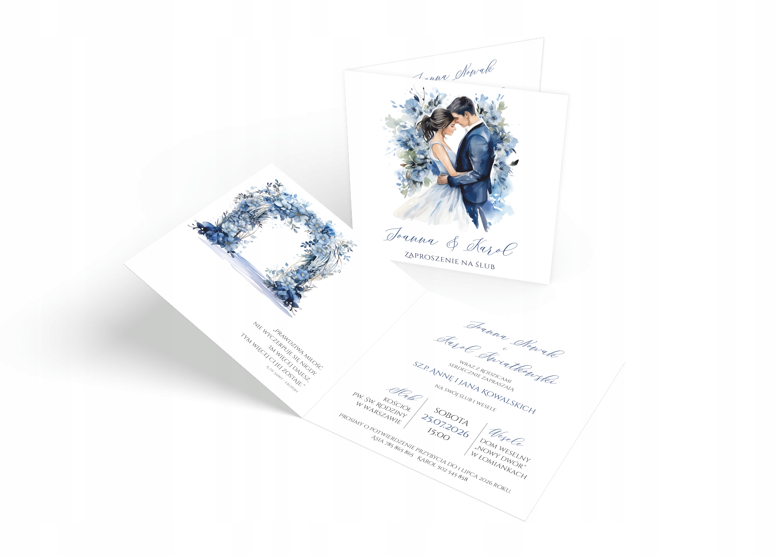 ZAPROSZENIA NA ŚLUB ŚLUBNE WESELE GRANATOWE NIEBIESKIE KWIATOWE Marka inny