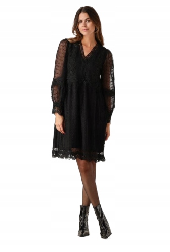 Y.a.s Černá Šaty S Krajkou A Tylovými Rukávy XXL 6BA
