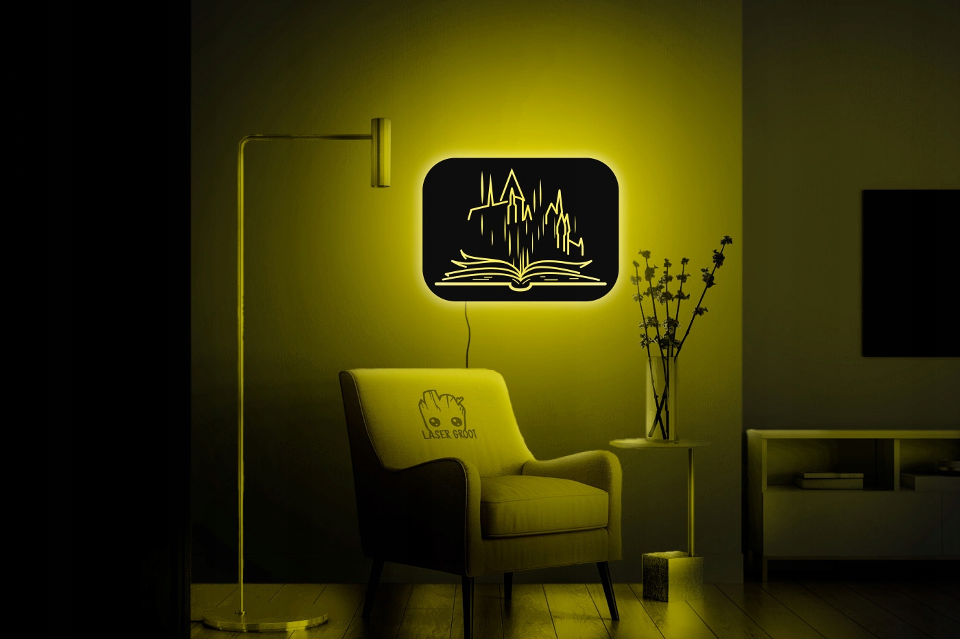 Dřevěný obraz Noční Lampa Led Nástěnná Dekorace