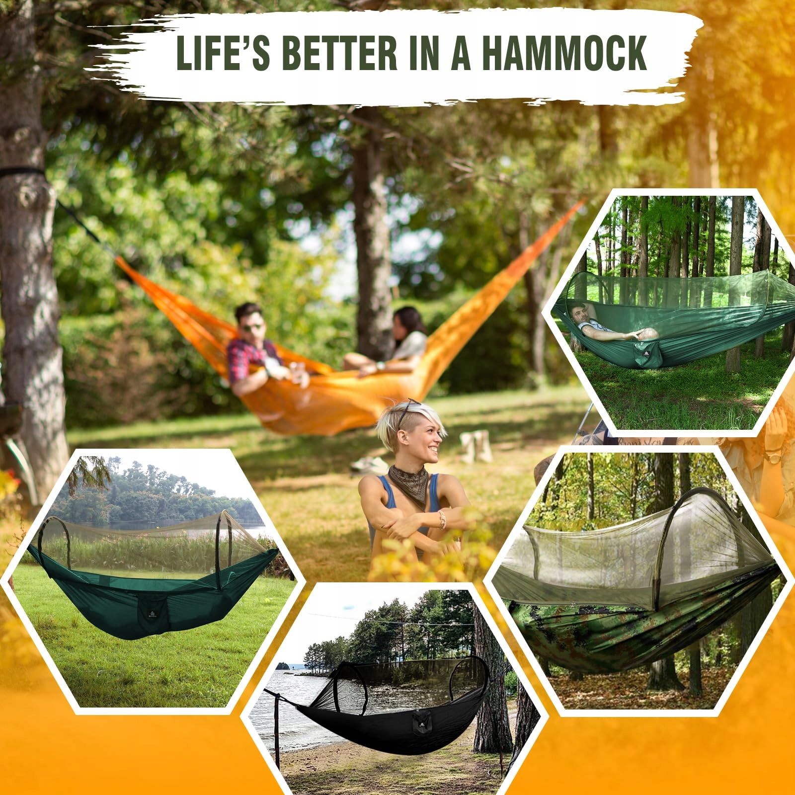 NATUREFUN Ultralekki Hamak Turystyczny Z Moskitierą 300kg Nylon — miniatura 7