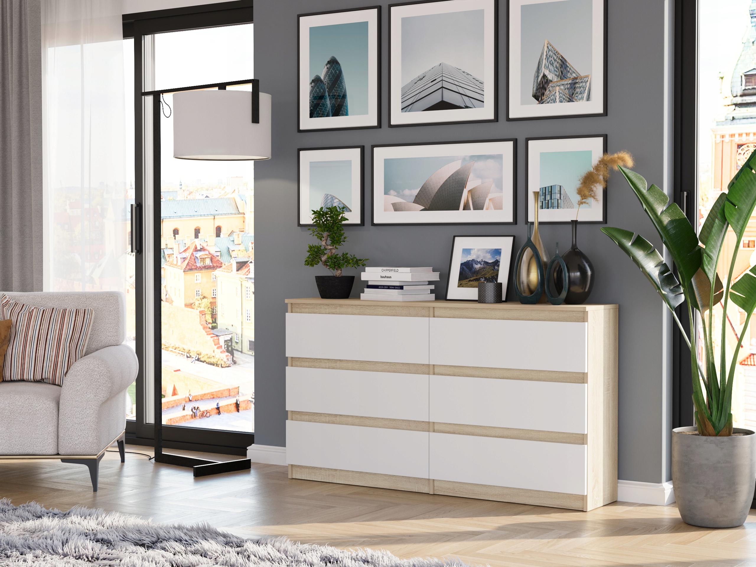 KOMODA 140 CM SZAFKA 6 SZUFLAD PROD PL R-140 MIX SONOMA