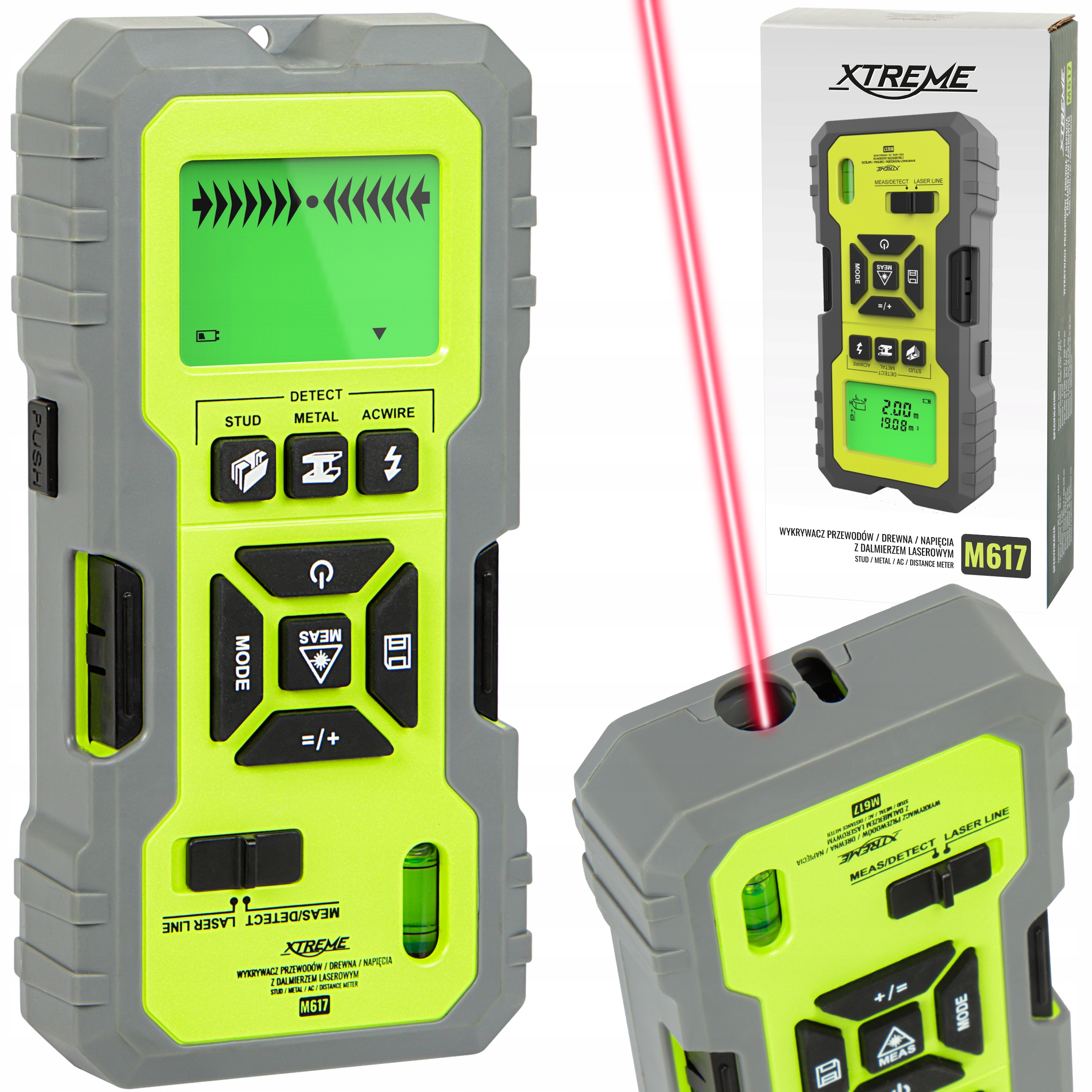 Wykrywacz 5W1 Detektor Drewna Metali Napięcia Przewodów Dalmierz Laserowy