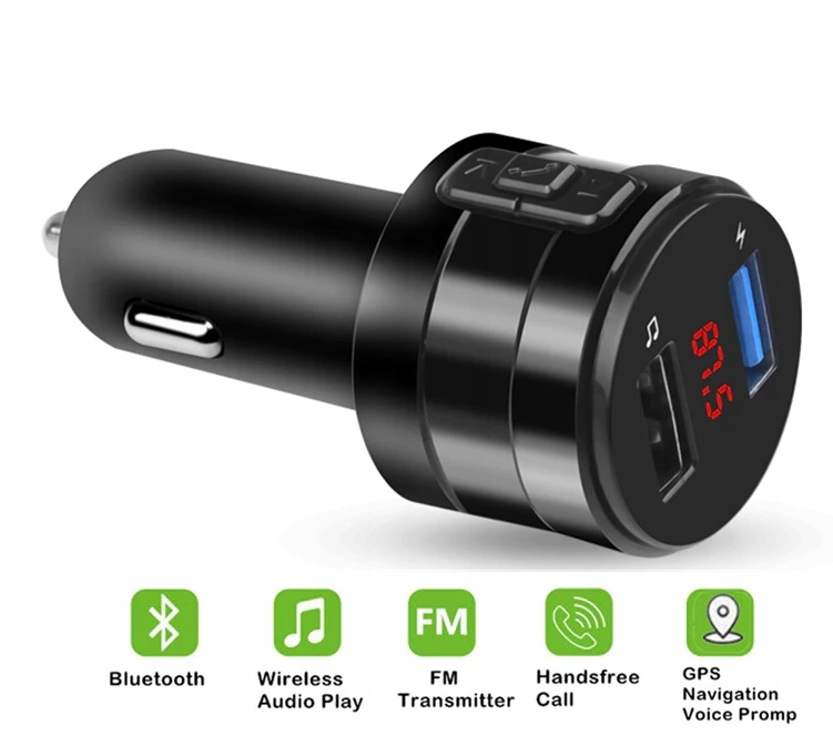 Transmiter Bluetooth FM Ładowarka 2xUSB MP3 SD LCD