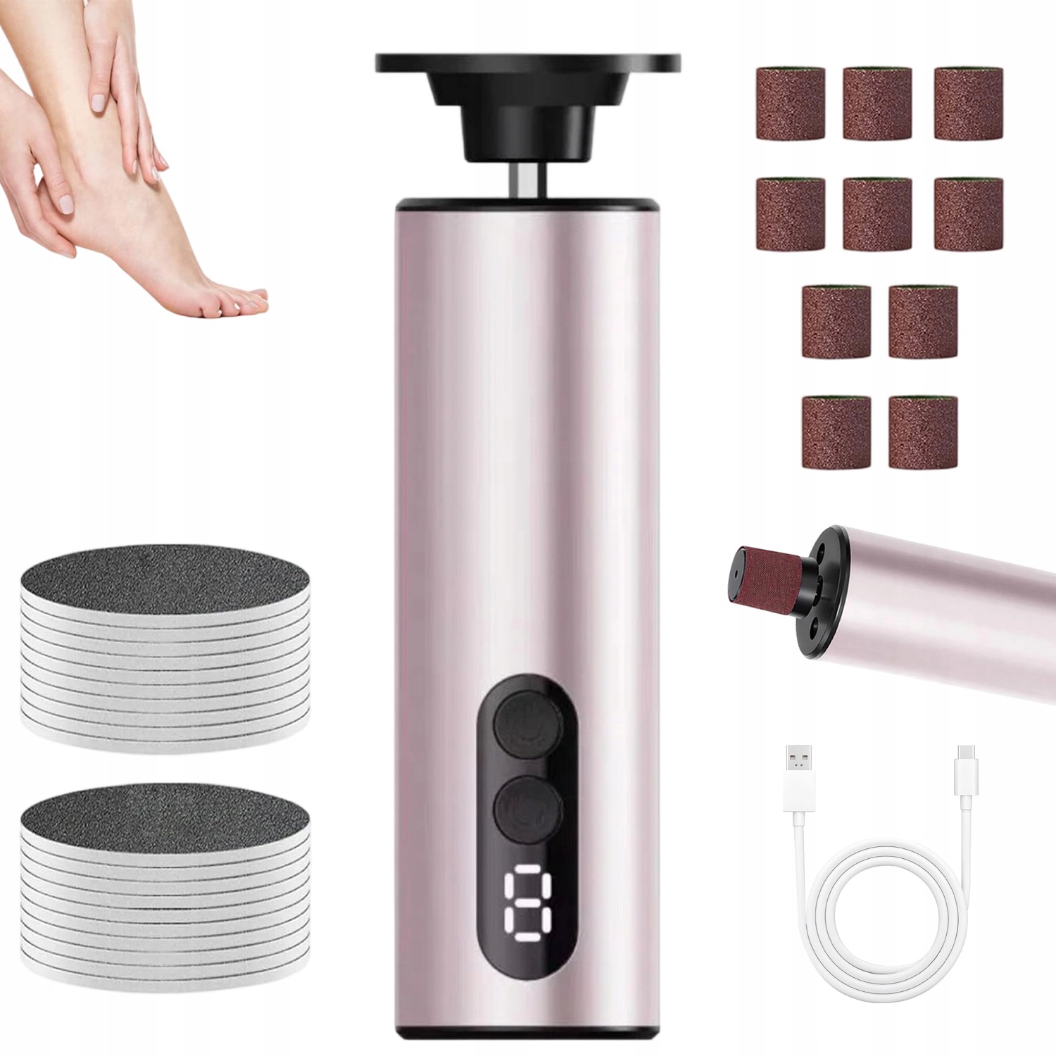 Elektrická Bruska Na Nohy Růžová Tichá 55DB Rychlé Nabíjení Usb-c