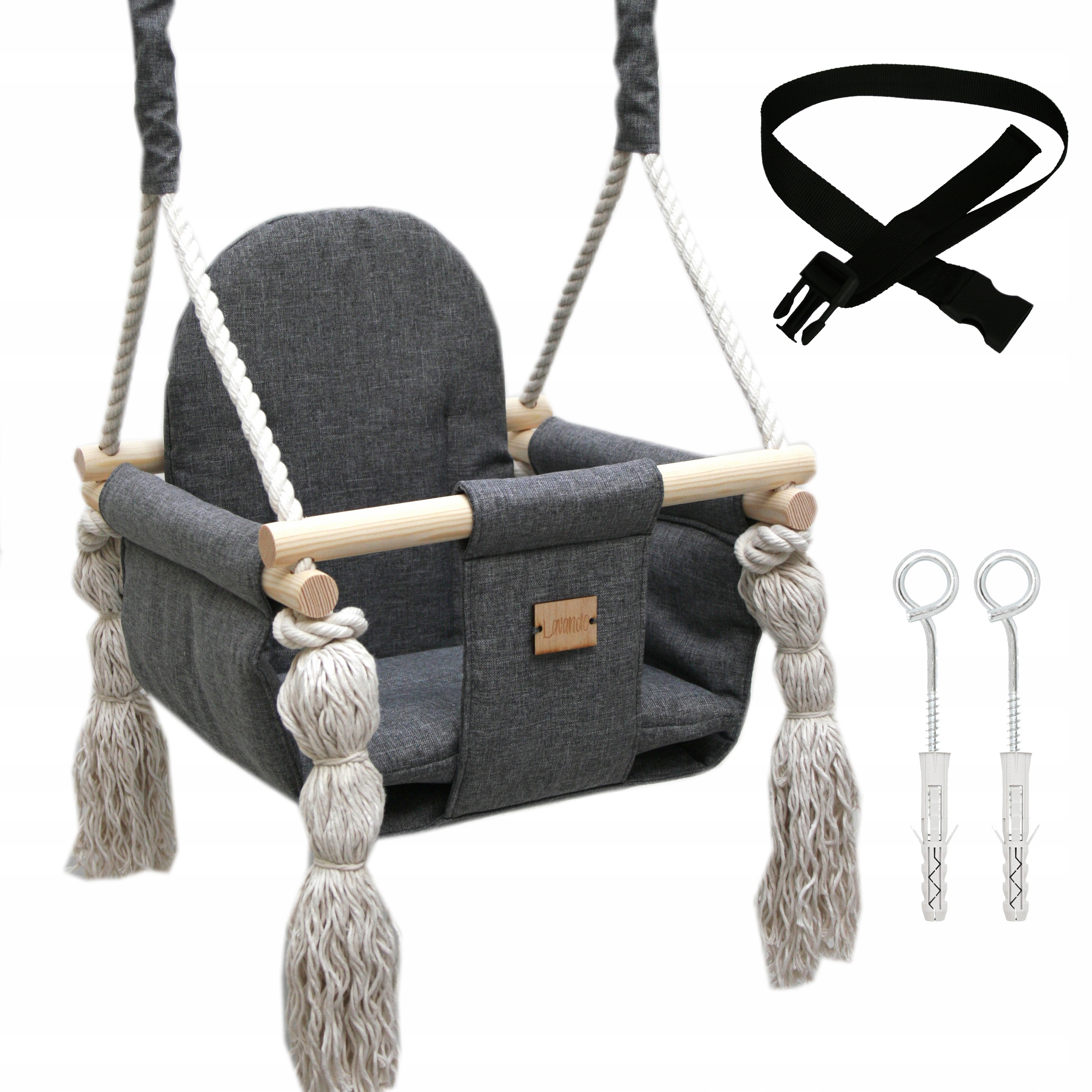 HUŚTAWKA dla dzieci do pokoju ogrodu USZTYWNIONA pas i haki len CE