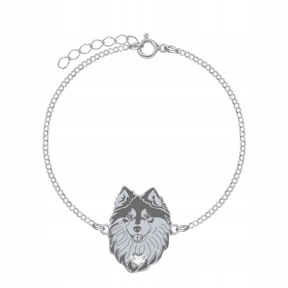 Stříbrný náramek s finským psem Lapphund 925 Žena Gravírování Bonus