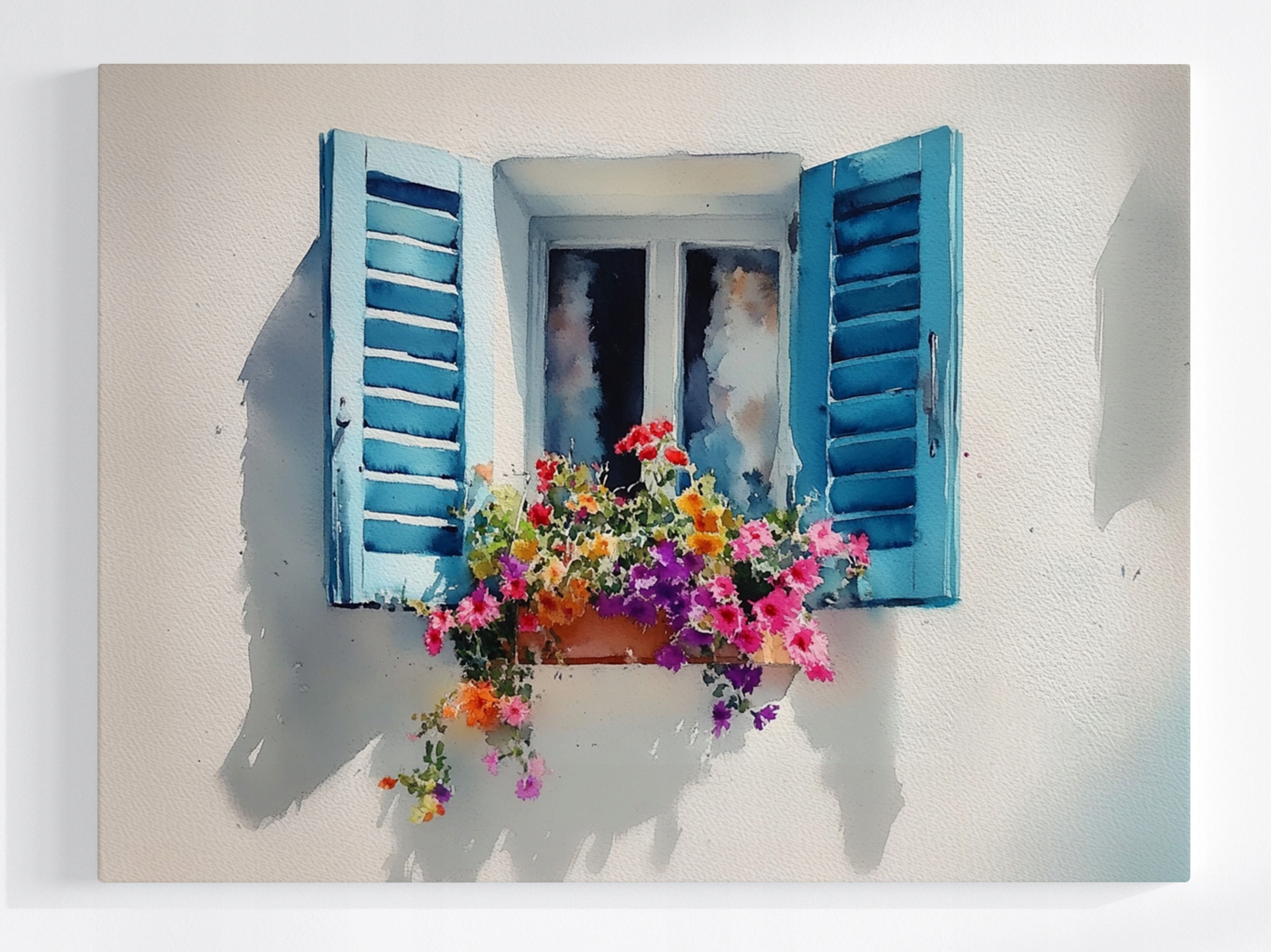 Obraz Na Plátně Canvas Okno Modré Okenice Květiny Dekorace 80x60