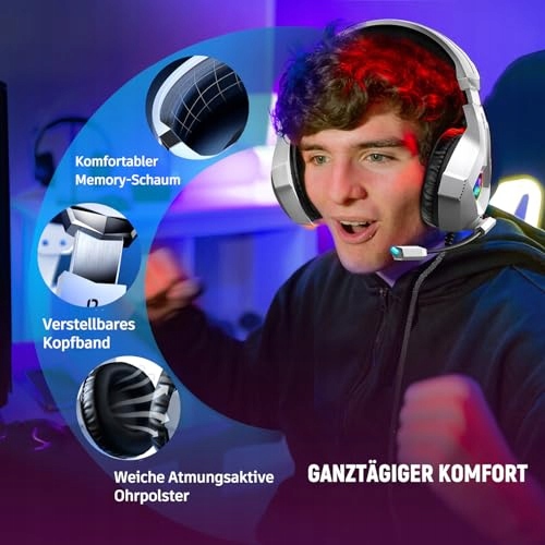 OZEINO Słuchawki Gamingowe PS4 PS5 PC 3D Dźwięk Mikrofon RGB Dla Graczy — miniatura 4