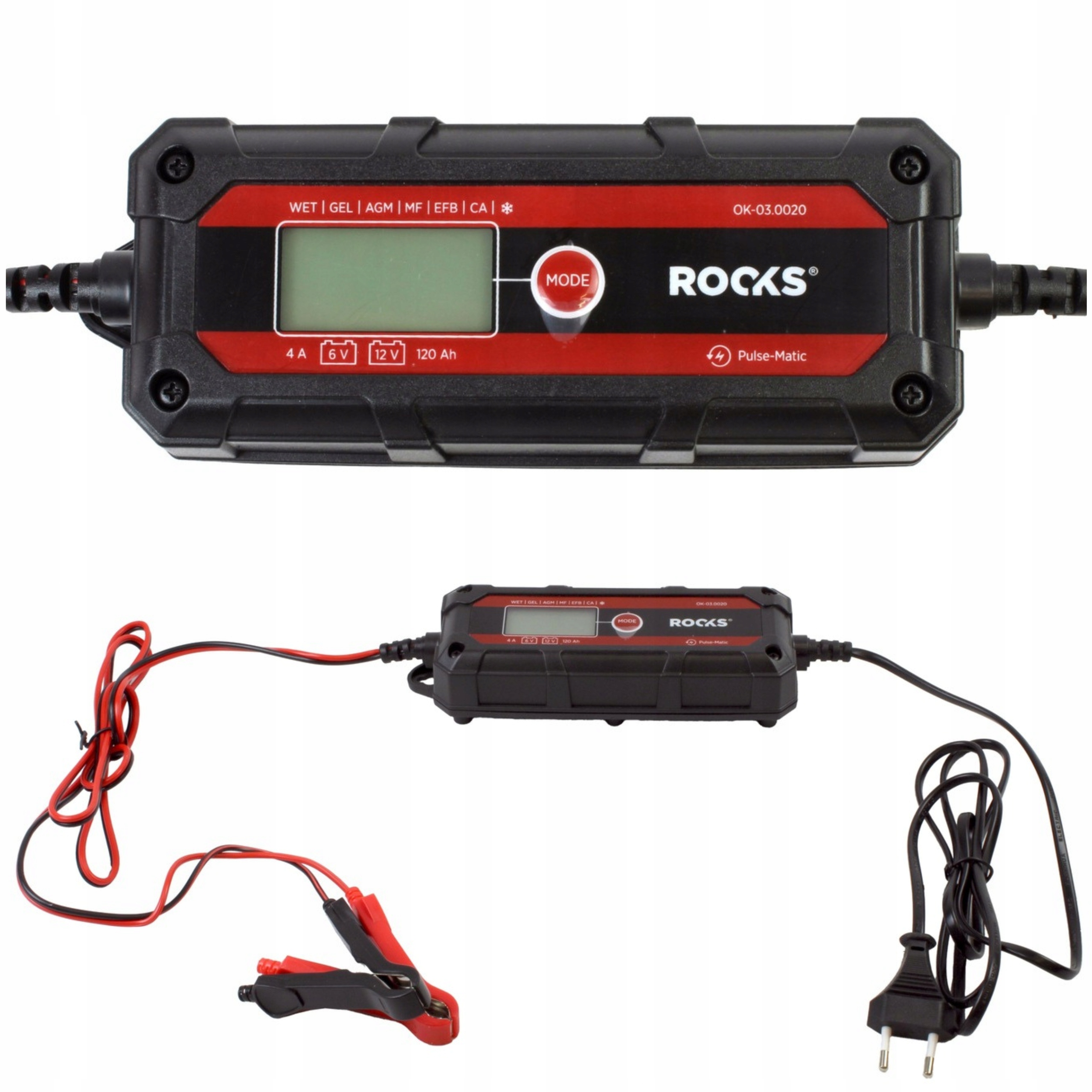 Prostownik elektroniczny, inteligentny Smart 6V 12V 4A 120 Ah, LCD
