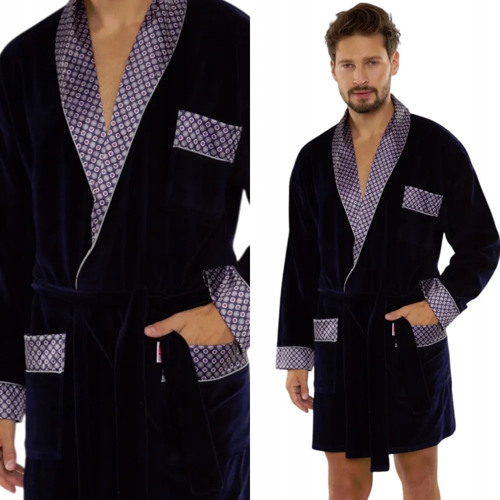 Pánský velurový župan 772 De lafense L 48 Tmavě modrá