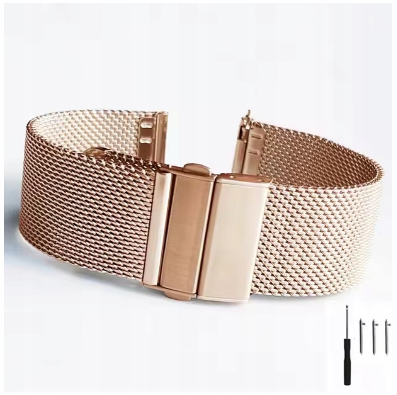 Bransoletka do zegarka męskiego damskiego stalowa różowe złoto 20 mm mesh