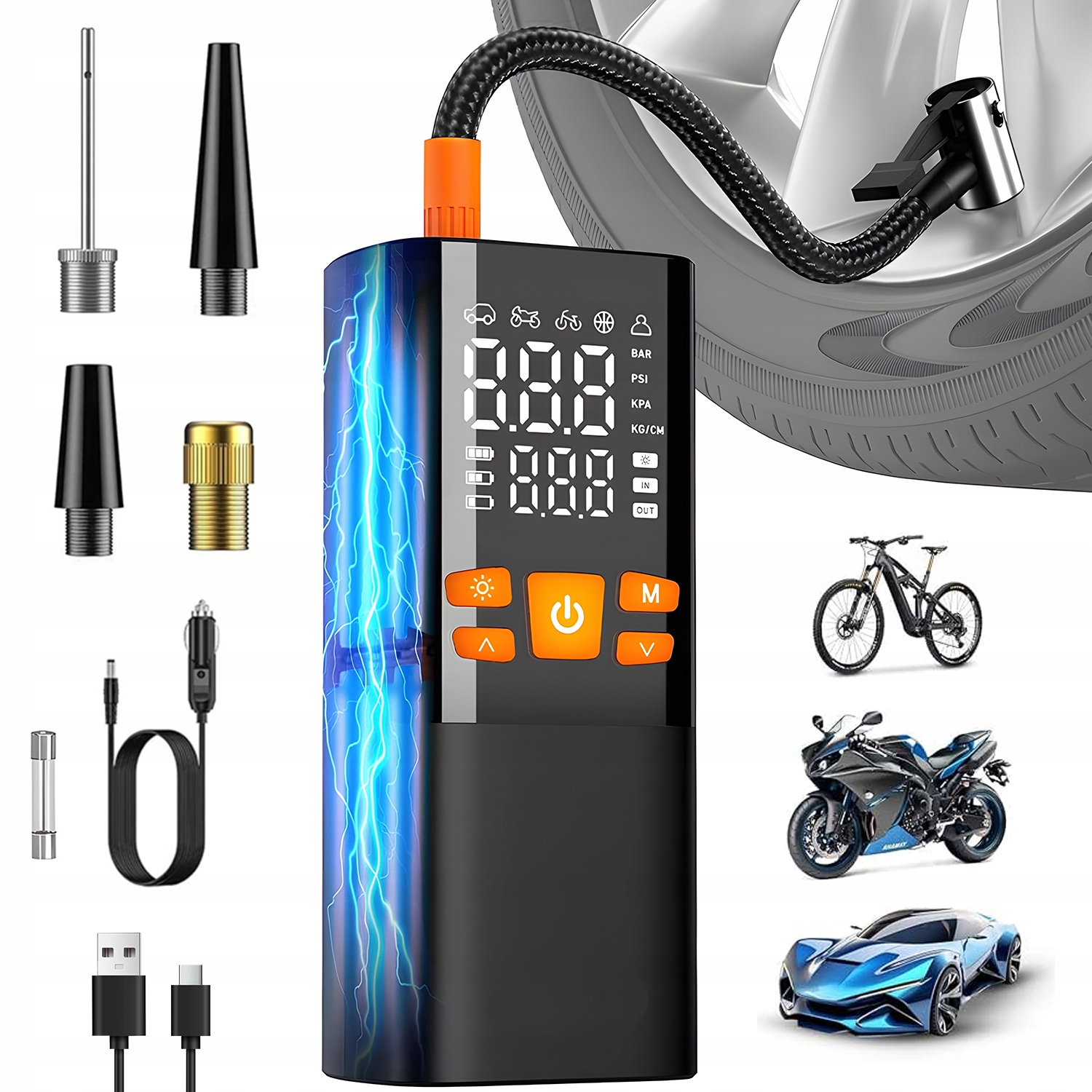 Auto Pumpa 150PSI 5REŽIMŮ Vypnuto Autom. Let. 3POLOŽKA 23L/MIN 6000MAH