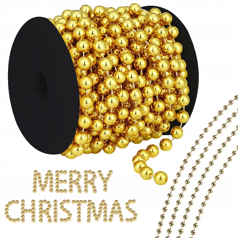 ŁAŃCUCH KORALIKI NA CHOINKE ZŁOTE 5m GIRLANDA ŚWIĘTA