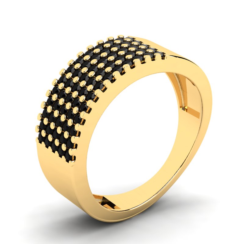 

Pierścionek Złoty Szeroki Z Czarnymi Cyrkoniami