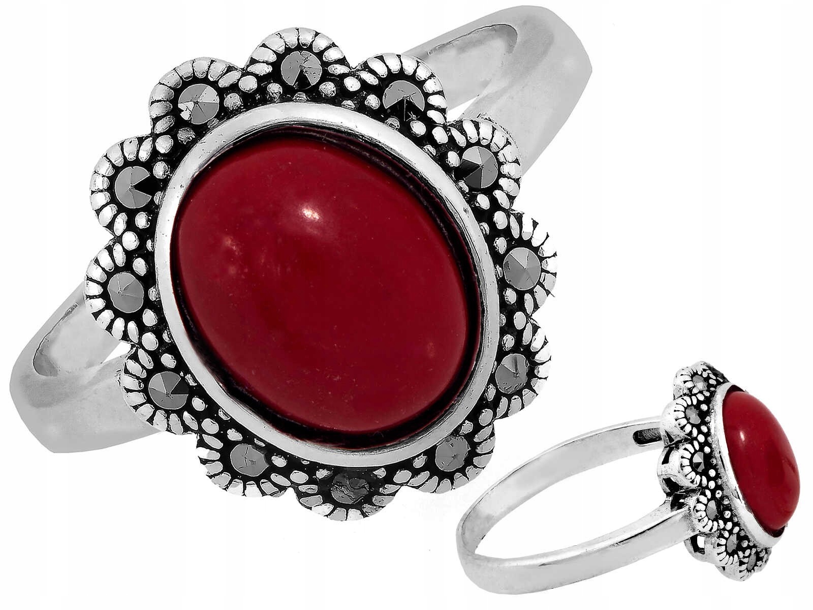 Prstýnek pro ženu ze stříbra 925, markýz a korál, stylový, módní