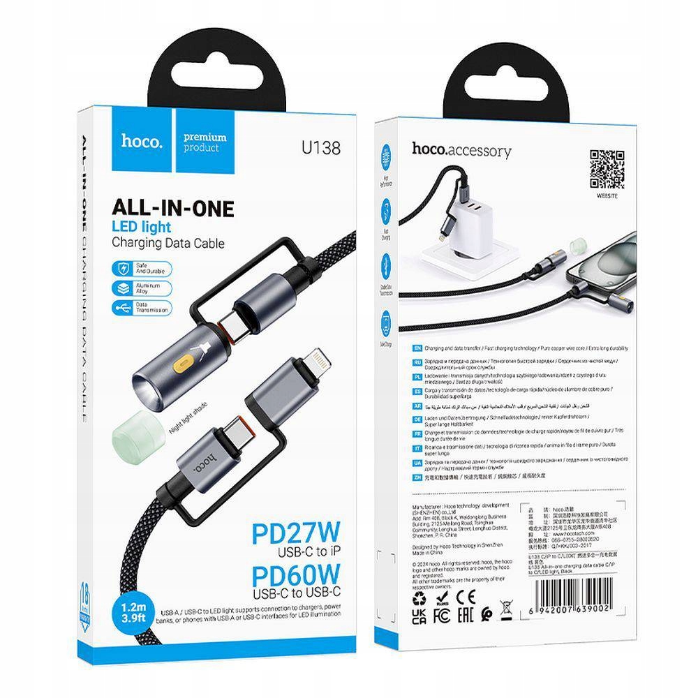 Hoco Kabel All-In-One Typ C do Lightning Do Typ C Led Light Pd 3A 60W
