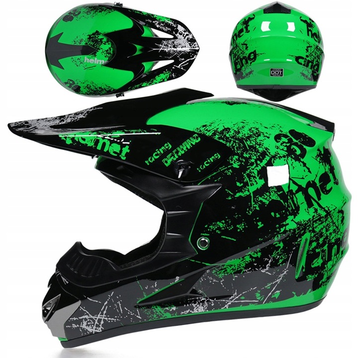 Motokrosová prilba fullface juniorská Atv Dirt Bike Black Green S/l 52-59 cm