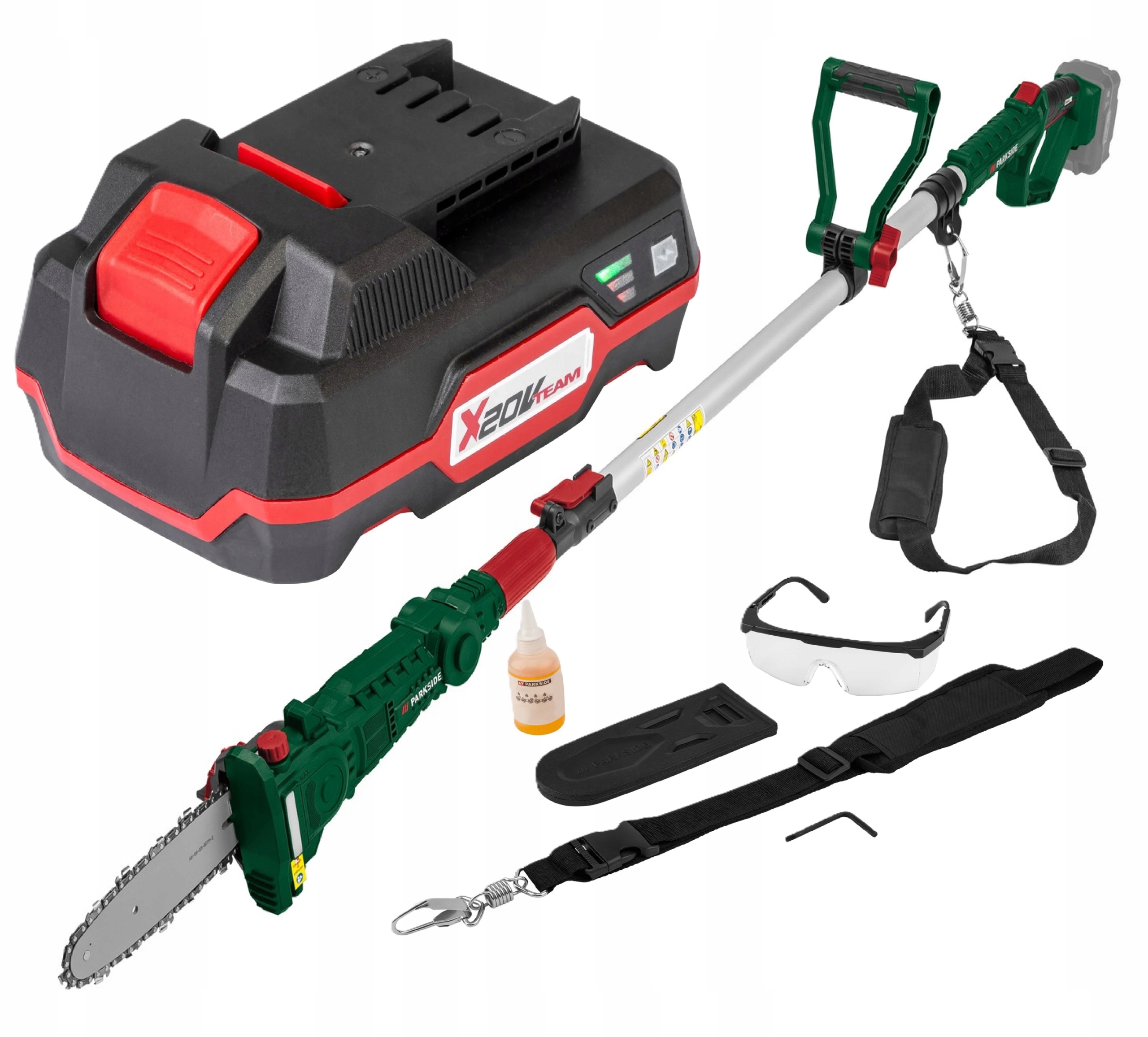 Piła Pilarka Okrzesywarka Wysięgnik Parkside X20V Oklulary Akumulator 20V