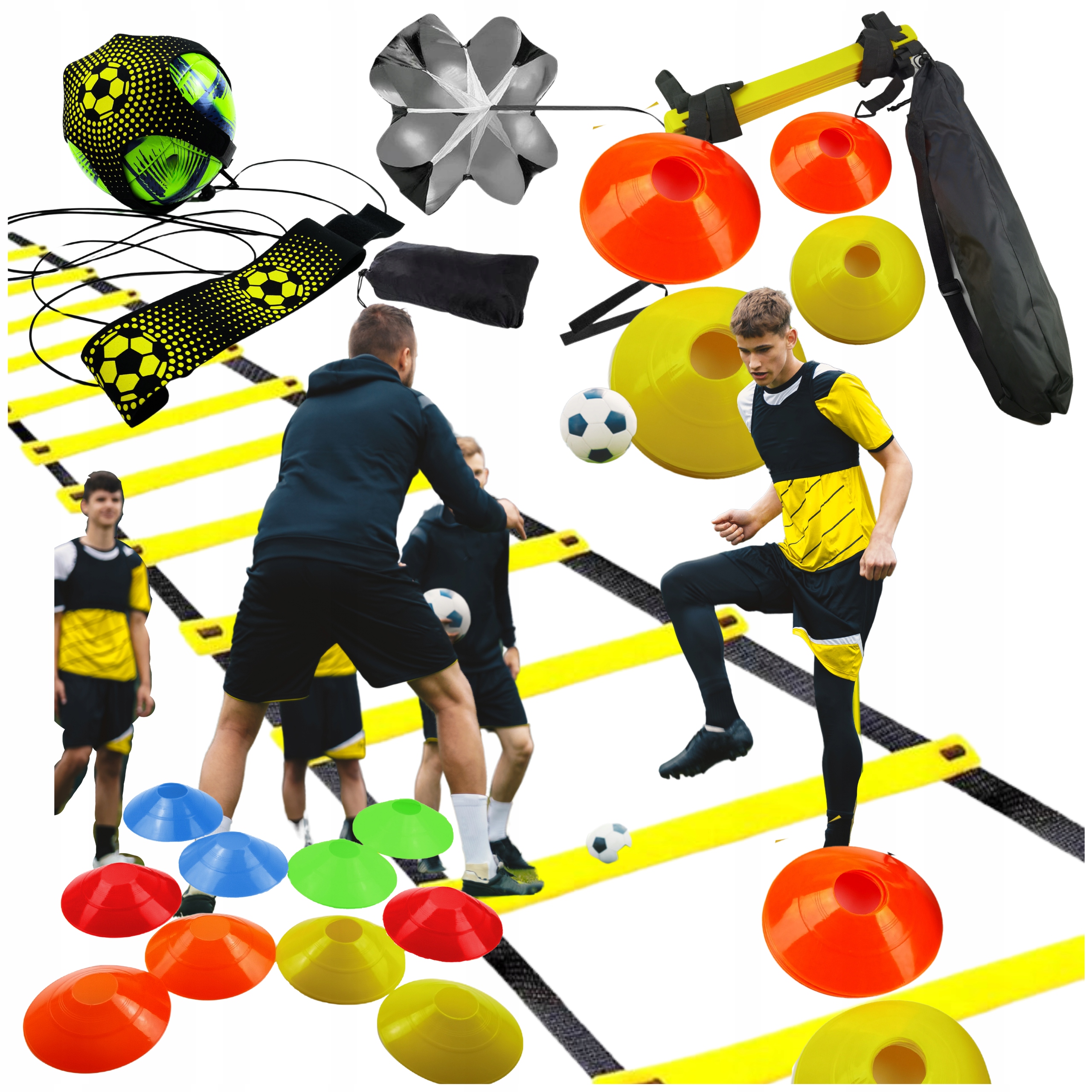 Zestaw Piłkarski Drabinka Pachołki Trener Podań Spadochron Koordynacja