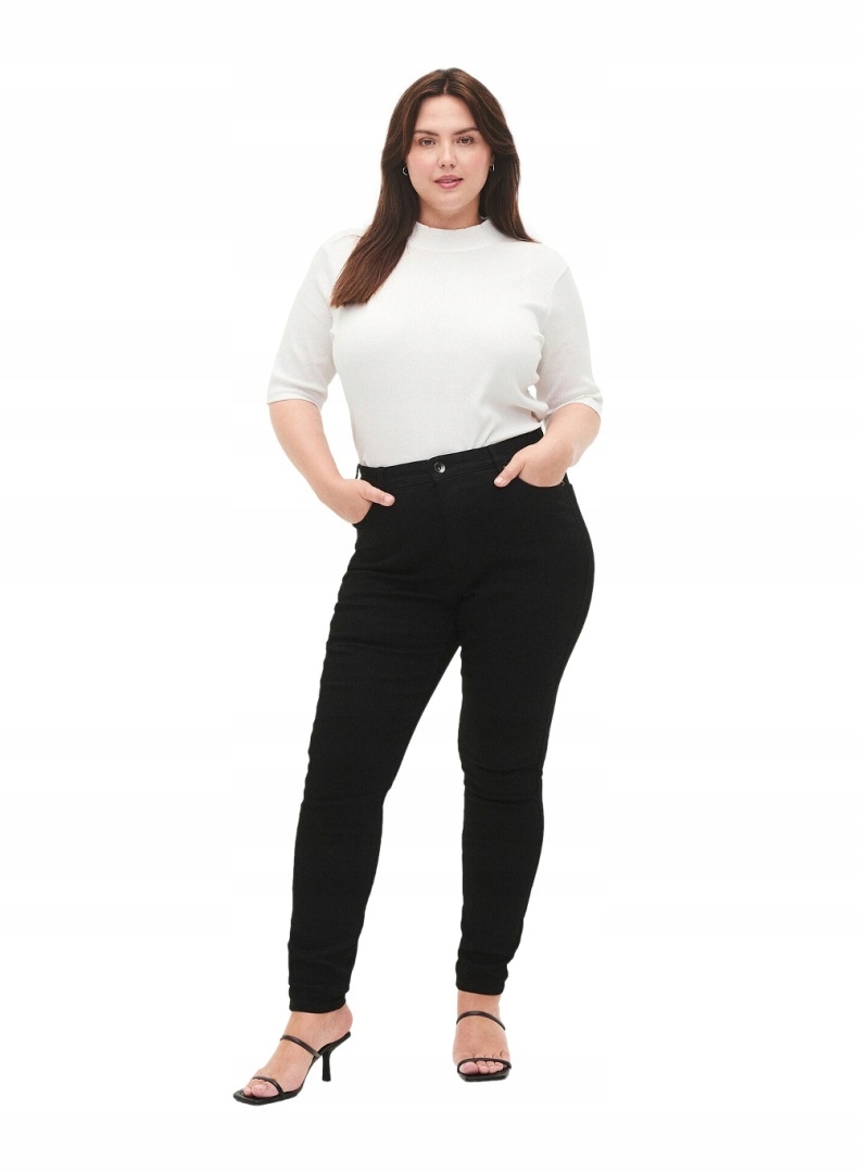 Kalhoty Plus Size Zizzi Černé Džíny Slim Fit Vysoký Pas N78 019A 46