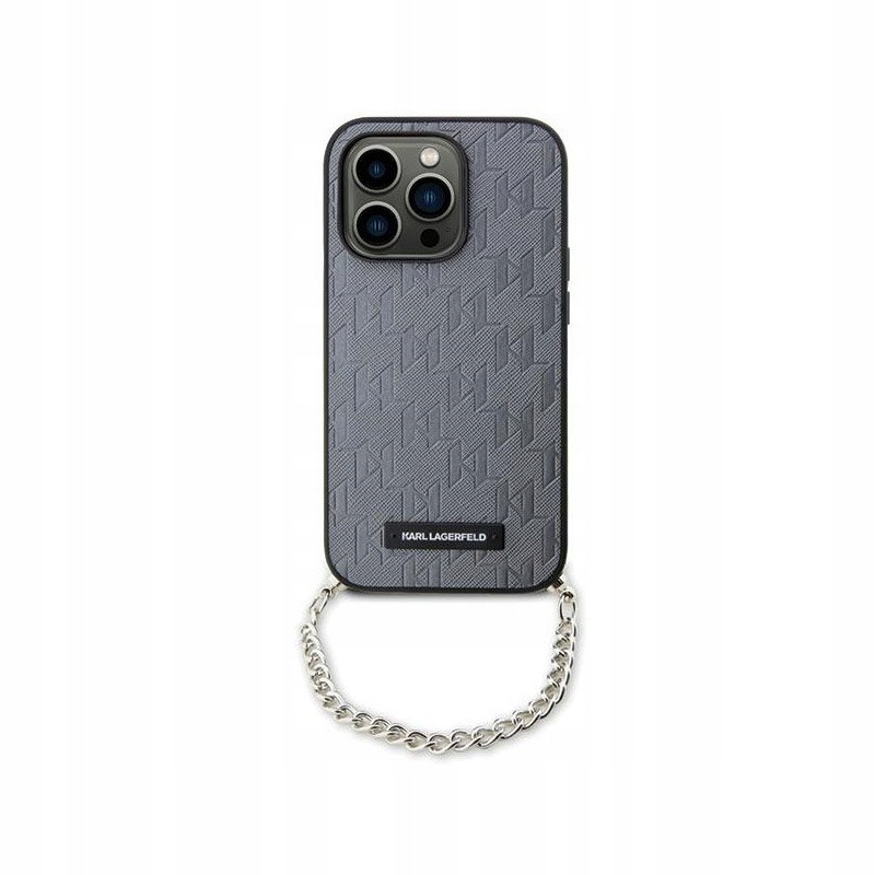 Karl Lagerfeld Saffiano Monogram Chain Etui iPhone 14 (Srebrny)