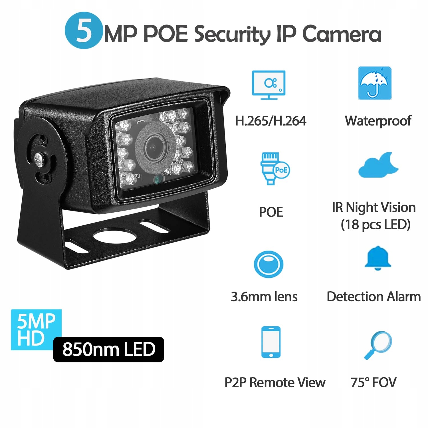 REVODATA 5MP Mini POE Kamera IP65 LED IR Nocna 3.6mm Wewnętrzna Zewnętrzna — miniatura 2