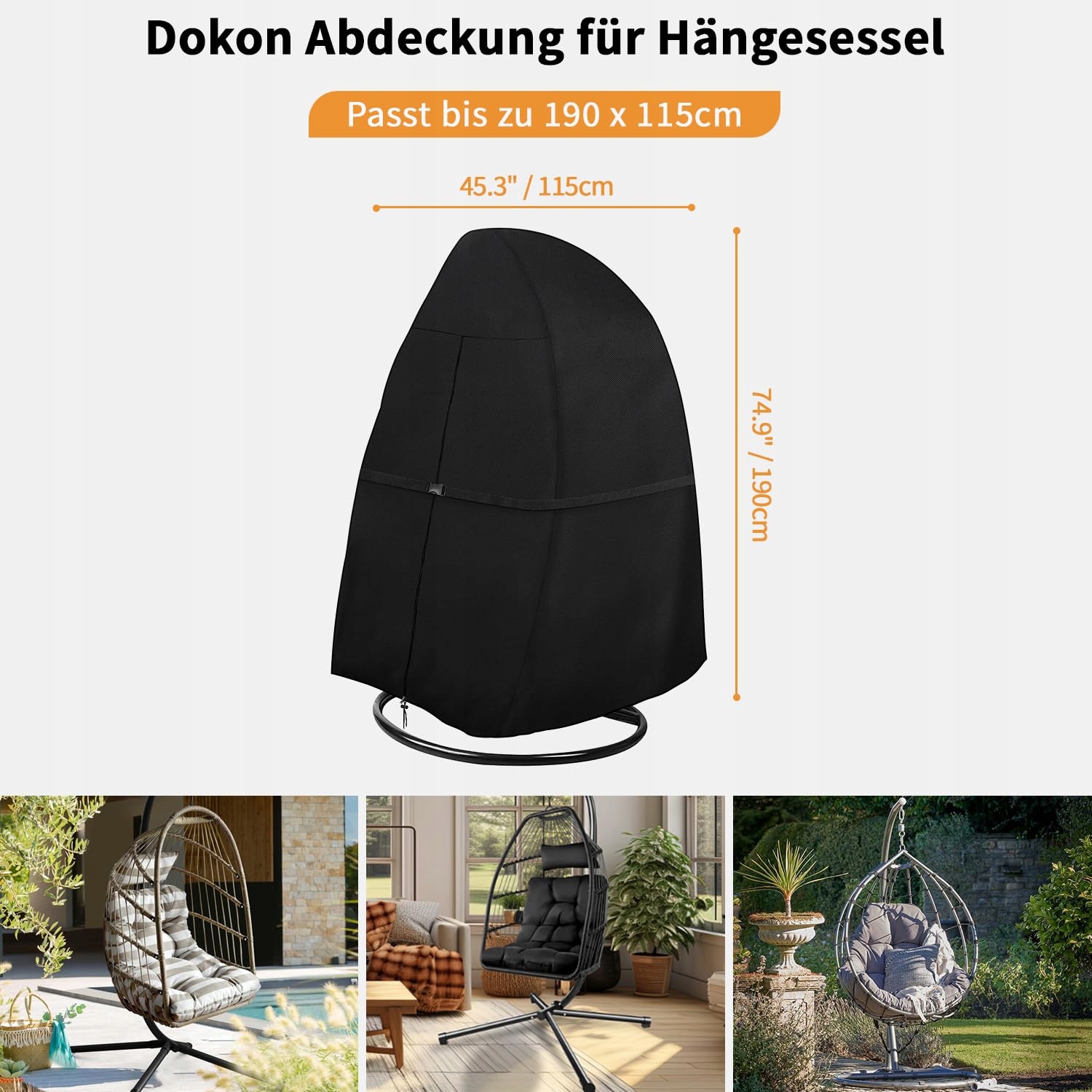 DOKON Pokrowiec Na Hängesessel Wodoodporny Ochronny Zamek UV 190x115cm — miniatura 2