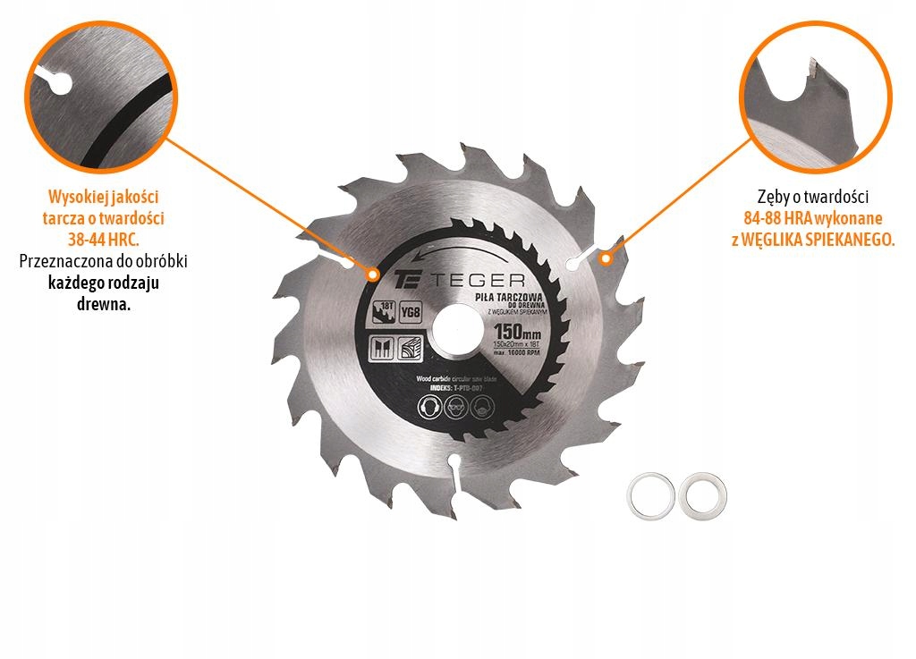 Piła tarczowa do drewna z węglikiem spiekanym 150x20x18T / TEGER Kod producenta T-PTD-007
