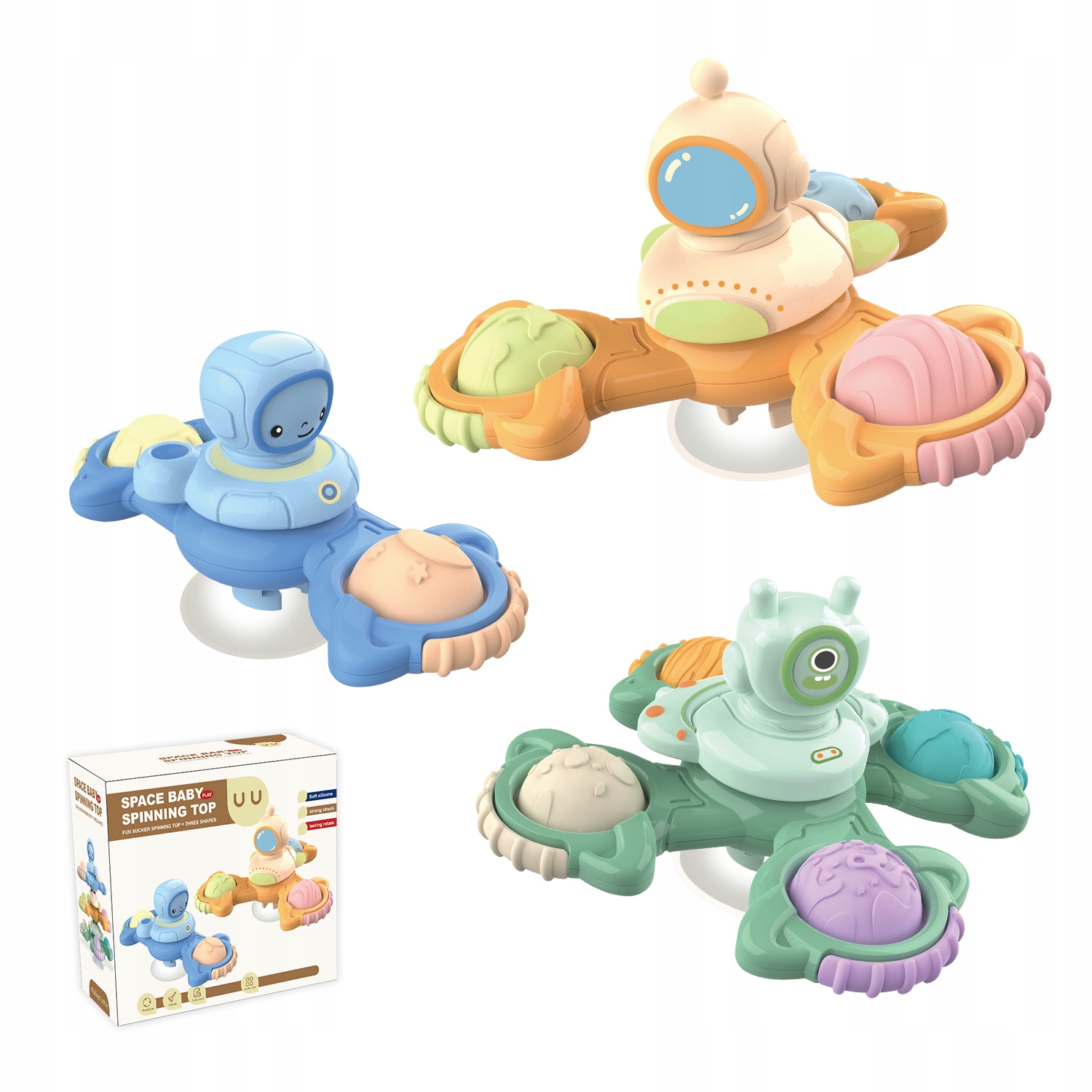 FIDGET SPINNER Z PRZYSSAWKĄ SENSORYCZNĄ KĄPIEL PREZENT GRZECHOTKA 3 SZTUKI